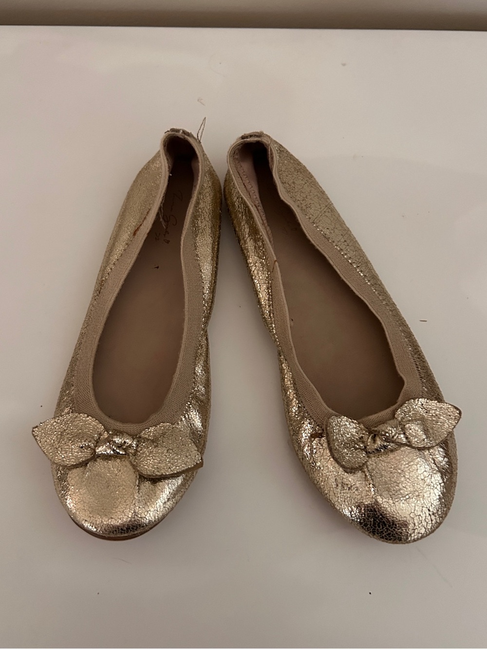 Gold Metallic Bow Ballet Flats - Zara Girl
